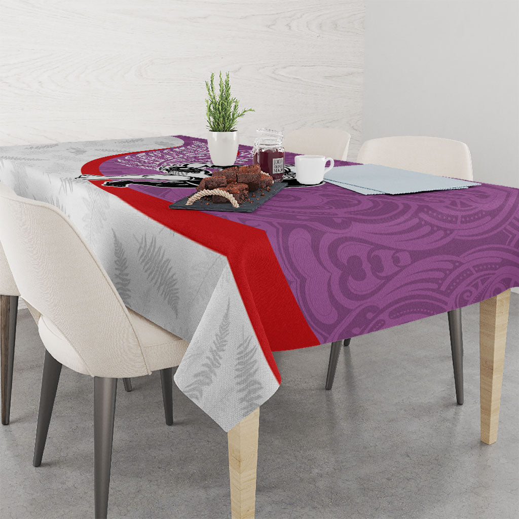 Personalised Aotearoa Lawn Bowls Tablecloth Maori Warrior and Silver Fern Sporty Style Pink