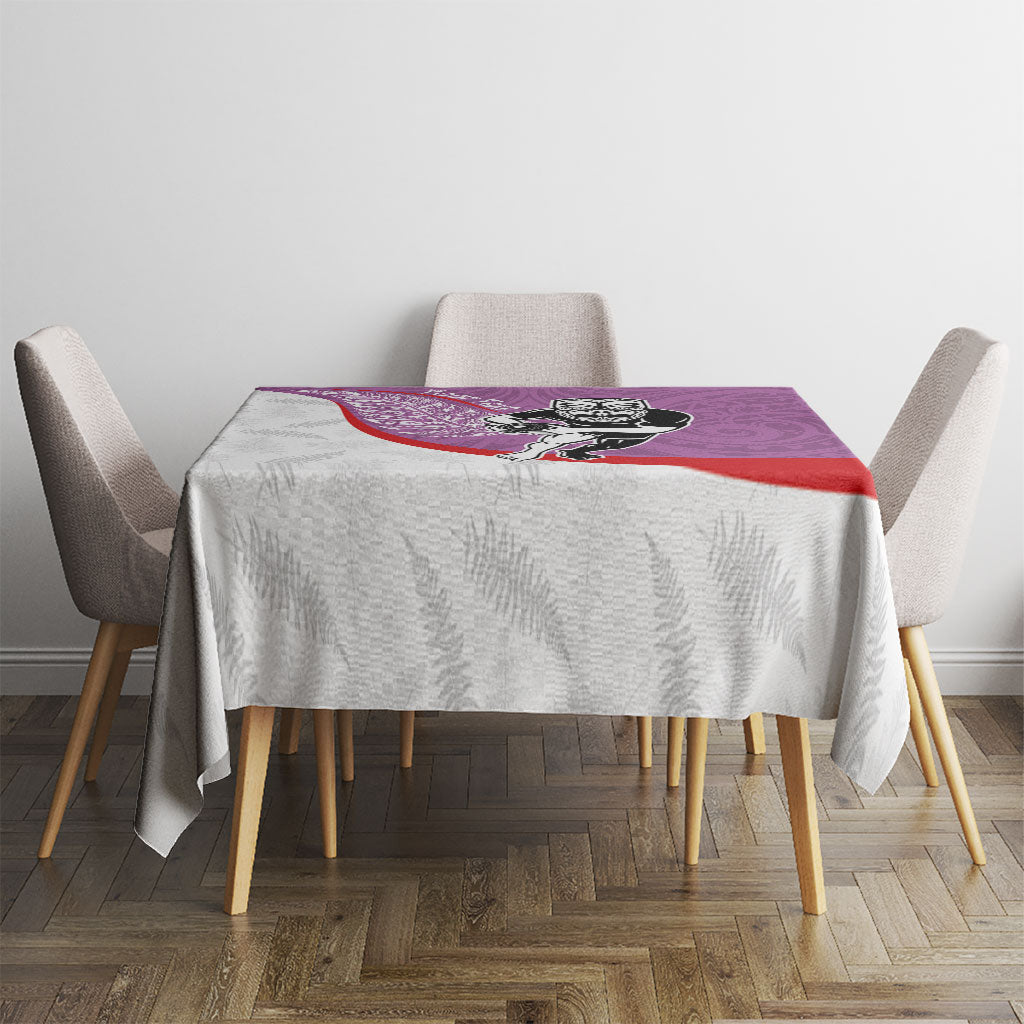 Personalised Aotearoa Lawn Bowls Tablecloth Maori Warrior and Silver Fern Sporty Style Pink