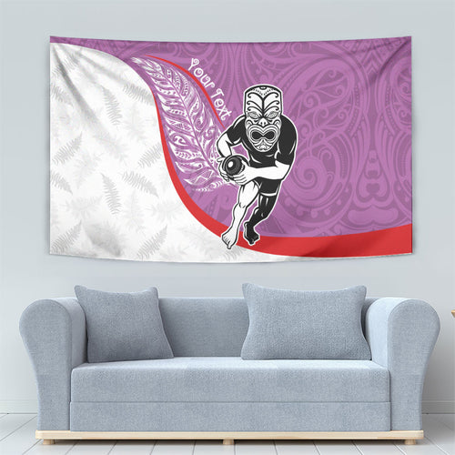 Personalised Aotearoa Lawn Bowls Tapestry Maori Warrior and Silver Fern Sporty Style Pink