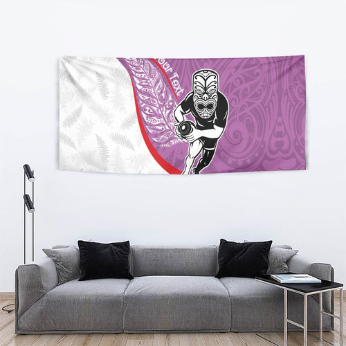 Personalised Aotearoa Lawn Bowls Tapestry Maori Warrior and Silver Fern Sporty Style Pink
