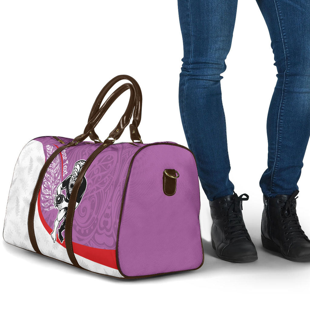 Personalised Aotearoa Lawn Bowls Travel Bag Maori Warrior and Silver Fern Sporty Style Pink