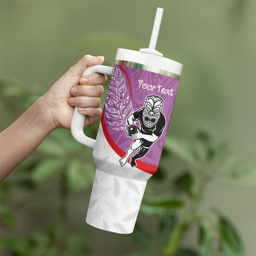 Personalised Aotearoa Lawn Bowls Tumbler With Handle Maori Warrior and Silver Fern Sporty Style Pink
