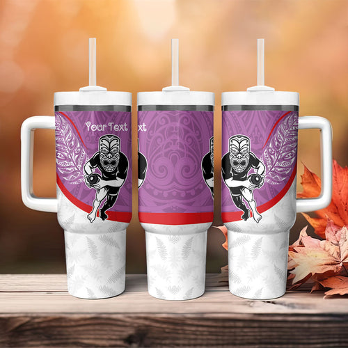 Personalised Aotearoa Lawn Bowls Tumbler With Handle Maori Warrior and Silver Fern Sporty Style Pink