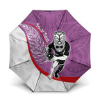 Personalised Aotearoa Lawn Bowls Umbrella Maori Warrior and Silver Fern Sporty Style Pink
