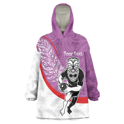 Personalised Aotearoa Lawn Bowls Wearable Blanket Hoodie Maori Warrior and Silver Fern Sporty Style Pink