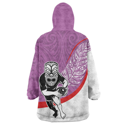 Personalised Aotearoa Lawn Bowls Wearable Blanket Hoodie Maori Warrior and Silver Fern Sporty Style Pink