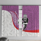 Personalised Aotearoa Lawn Bowls Window Curtain Maori Warrior and Silver Fern Sporty Style Pink