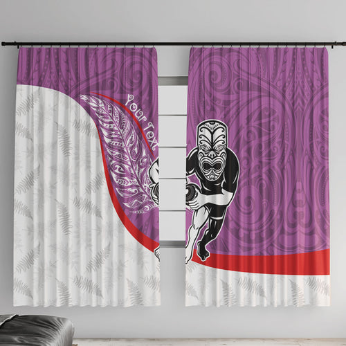 Personalised Aotearoa Lawn Bowls Window Curtain Maori Warrior and Silver Fern Sporty Style Pink