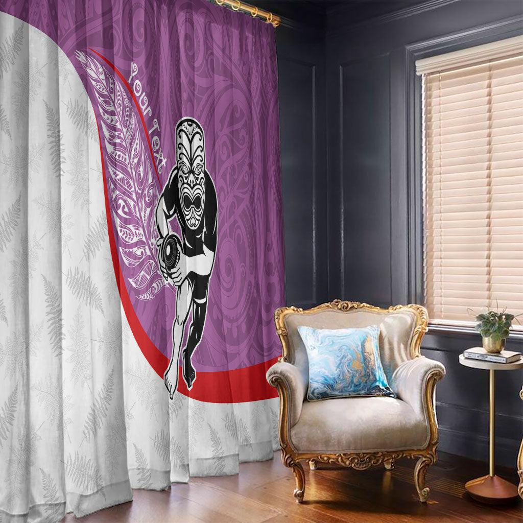 Personalised Aotearoa Lawn Bowls Window Curtain Maori Warrior and Silver Fern Sporty Style Pink