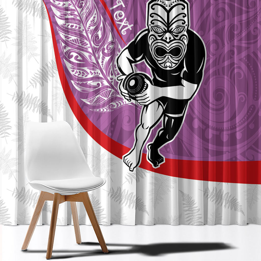 Personalised Aotearoa Lawn Bowls Window Curtain Maori Warrior and Silver Fern Sporty Style Pink