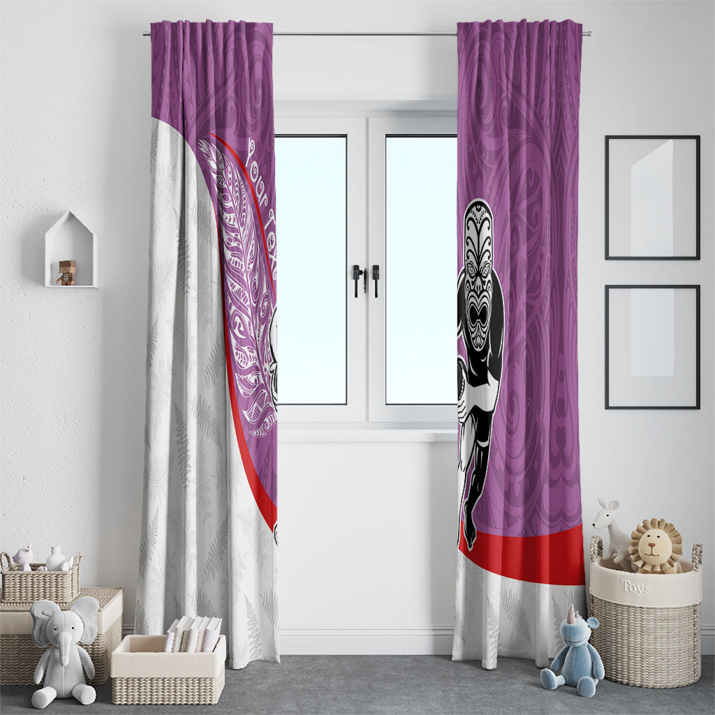 Personalised Aotearoa Lawn Bowls Window Curtain Maori Warrior and Silver Fern Sporty Style Pink