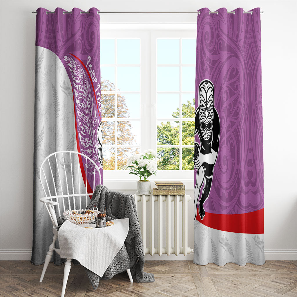 Personalised Aotearoa Lawn Bowls Window Curtain Maori Warrior and Silver Fern Sporty Style Pink