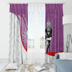 Personalised Aotearoa Lawn Bowls Window Curtain Maori Warrior and Silver Fern Sporty Style Pink