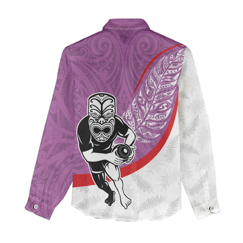 Personalised Aotearoa Lawn Bowls Women Casual Shirt Maori Warrior and Silver Fern Sporty Style Pink