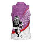 Personalised Aotearoa Lawn Bowls Women Sleeveless Polo Shirt Maori Warrior and Silver Fern Sporty Style Pink