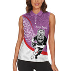 Personalised Aotearoa Lawn Bowls Women Sleeveless Polo Shirt Maori Warrior and Silver Fern Sporty Style Pink