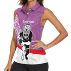 Personalised Aotearoa Lawn Bowls Women Sleeveless Polo Shirt Maori Warrior and Silver Fern Sporty Style Pink