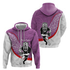 Personalised Aotearoa Lawn Bowls Zip Hoodie Maori Warrior and Silver Fern Sporty Style Pink