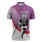 Personalised Aotearoa Lawn Bowls Zipper Polo Shirt Maori Warrior and Silver Fern Sporty Style Pink