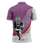 Personalised Aotearoa Lawn Bowls Zipper Polo Shirt Maori Warrior and Silver Fern Sporty Style Pink