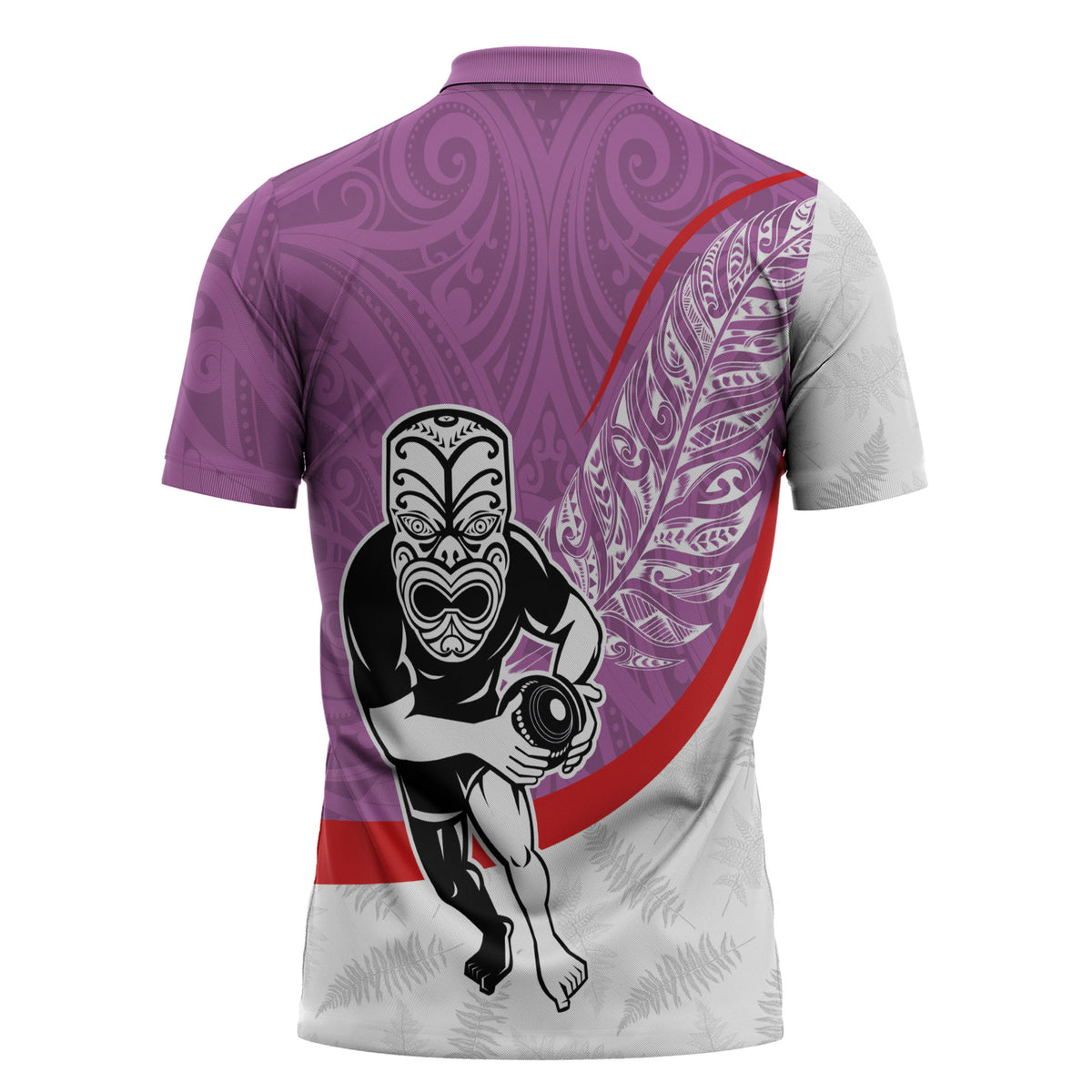 Personalised Aotearoa Lawn Bowls Zipper Polo Shirt Maori Warrior and Silver Fern Sporty Style Pink