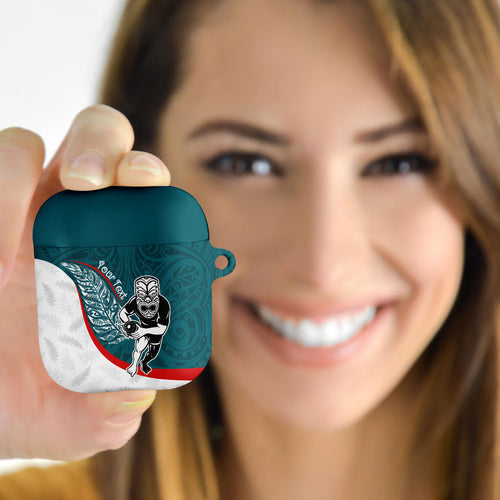 Personalised Aotearoa Lawn Bowls AirPods Case Maori Warrior and Silver Fern Sporty Style Teal