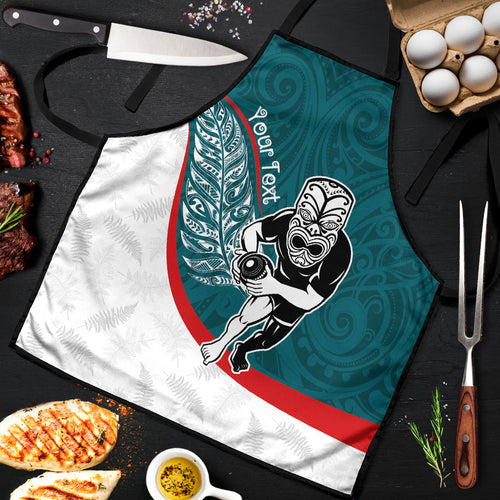Personalised Aotearoa Lawn Bowls Apron Maori Warrior and Silver Fern Sporty Style Teal