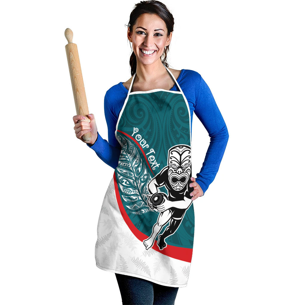 Personalised Aotearoa Lawn Bowls Apron Maori Warrior and Silver Fern Sporty Style Teal