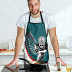 Personalised Aotearoa Lawn Bowls Apron Maori Warrior and Silver Fern Sporty Style Teal