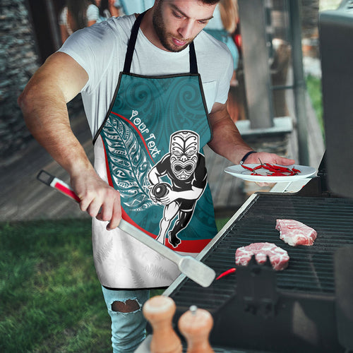 Personalised Aotearoa Lawn Bowls Apron Maori Warrior and Silver Fern Sporty Style Teal