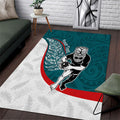 Personalised Aotearoa Lawn Bowls Area Rug Maori Warrior and Silver Fern Sporty Style Teal