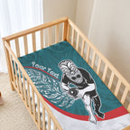 Personalised Aotearoa Lawn Bowls Baby Bed Cover Maori Warrior and Silver Fern Sporty Style Teal