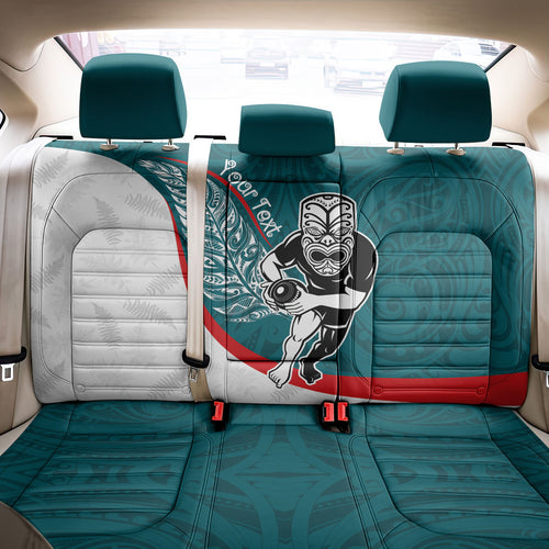 Personalised Aotearoa Lawn Bowls Back Car Seat Cover Maori Warrior and Silver Fern Sporty Style Teal