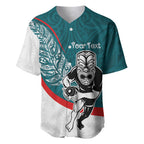 Personalised Aotearoa Lawn Bowls Baseball Jersey Maori Warrior and Silver Fern Sporty Style Teal