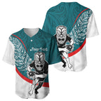 Personalised Aotearoa Lawn Bowls Baseball Jersey Maori Warrior and Silver Fern Sporty Style Teal
