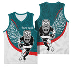 Personalised Aotearoa Lawn Bowls Basketball Jersey Maori Warrior and Silver Fern Sporty Style Teal