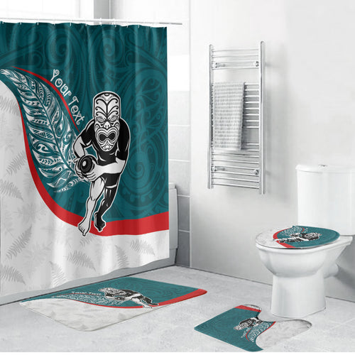 Personalised Aotearoa Lawn Bowls Bathroom Set Maori Warrior and Silver Fern Sporty Style Teal