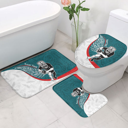 Personalised Aotearoa Lawn Bowls Bathroom Set Maori Warrior and Silver Fern Sporty Style Teal