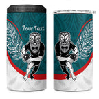 Personalised Aotearoa Lawn Bowls 4 in 1 Can Cooler Tumbler Maori Warrior and Silver Fern Sporty Style Teal