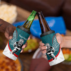 Personalised Aotearoa Lawn Bowls 4 in 1 Can Cooler Tumbler Maori Warrior and Silver Fern Sporty Style Teal