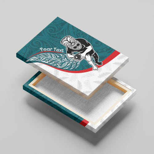 Personalised Aotearoa Lawn Bowls Canvas Wall Art Maori Warrior and Silver Fern Sporty Style Teal