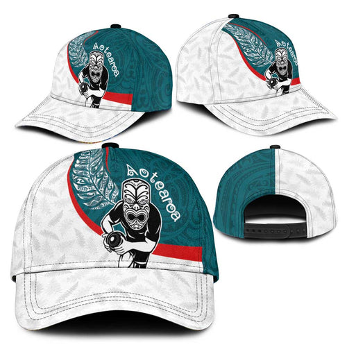 Aotearoa Lawn Bowls Classic Cap Maori Warrior and Silver Fern Sporty Style Teal