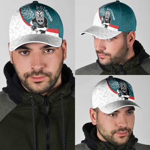 Aotearoa Lawn Bowls Classic Cap Maori Warrior and Silver Fern Sporty Style Teal