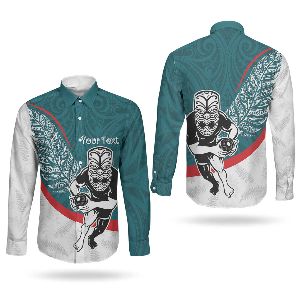 Personalised Aotearoa Lawn Bowls Couples Matching Off Shoulder Maxi Dress and Long Sleeve Button Shirt Maori Warrior and Silver Fern Sporty Style Teal