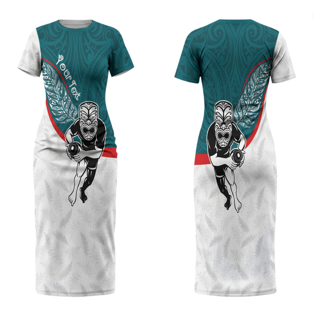 Personalised Aotearoa Lawn Bowls Couples Matching Short Sleeve Bodycon Dress and Hawaiian Shirt Maori Warrior and Silver Fern Sporty Style Teal