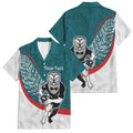 Personalised Aotearoa Lawn Bowls Family Matching Off The Shoulder Long Sleeve Dress and Hawaiian Shirt Maori Warrior and Silver Fern Sporty Style Teal