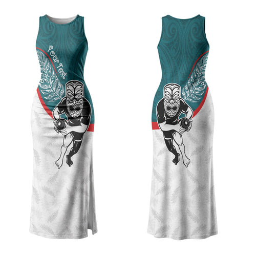 Personalised Aotearoa Lawn Bowls Family Matching Tank Maxi Dress and Hawaiian Shirt Maori Warrior and Silver Fern Sporty Style Teal