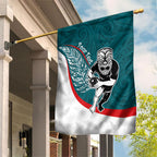 Personalised Aotearoa Lawn Bowls Garden Flag Maori Warrior and Silver Fern Sporty Style Teal