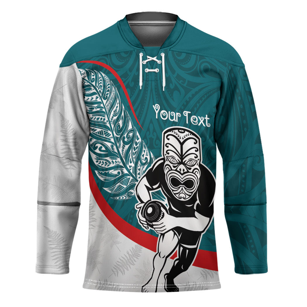 Personalised Aotearoa Lawn Bowls Hockey Jersey Maori Warrior and Silver Fern Sporty Style Teal