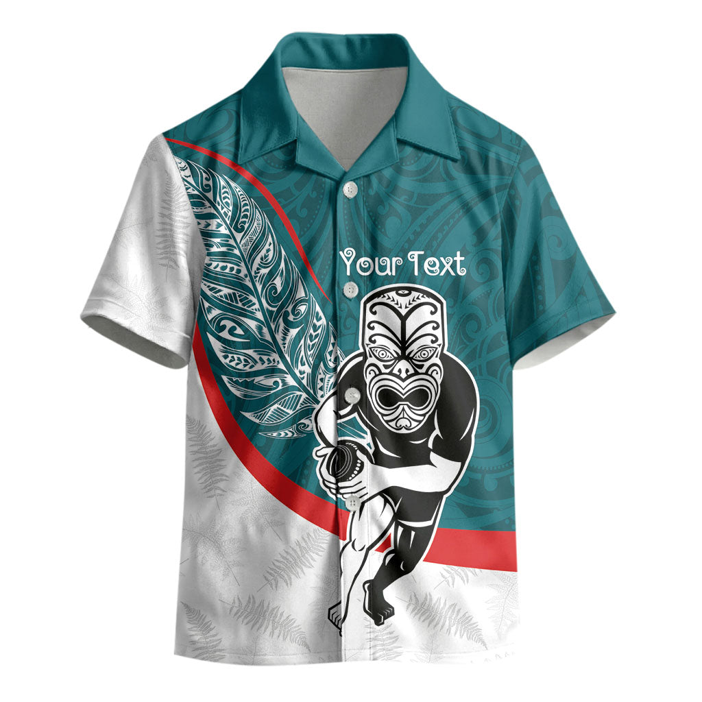 Personalised Aotearoa Lawn Bowls Kid Hawaiian Shirt Maori Warrior and Silver Fern Sporty Style Teal